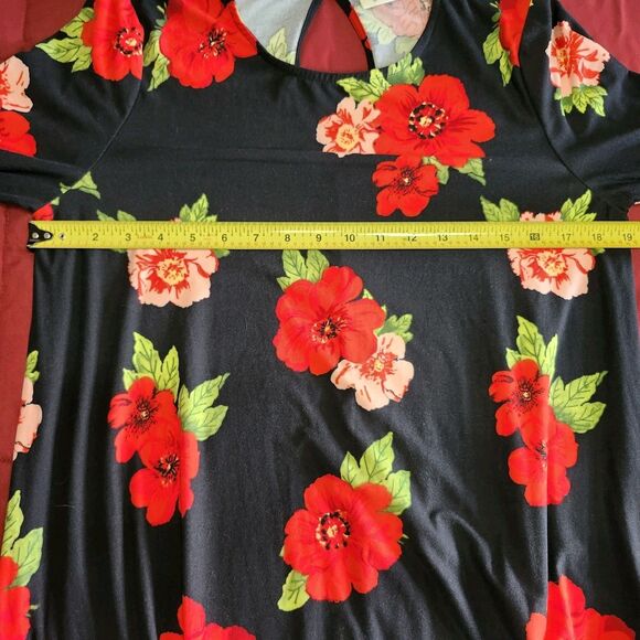 Bobbie Brooks Floral Tunic Dress Medium Black Red Pink 3/4 Sleeve Soft... - Picture 5 of 8